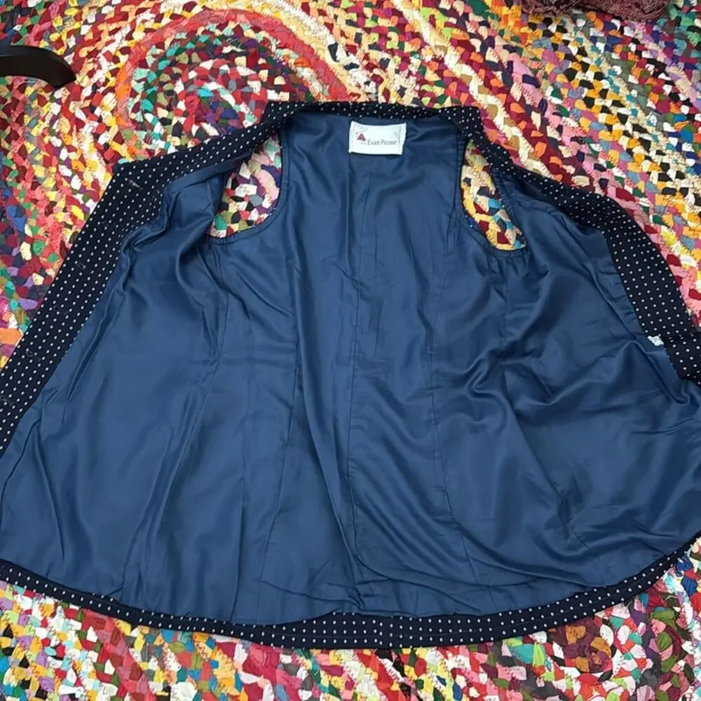 Vintage 60s/70s Evan Picone Navy & White Button Up Waist Coat Vest Mini Dress